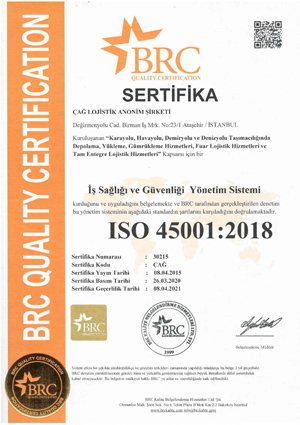 Çağ Lojistik ISO 45001 Sertifikamız