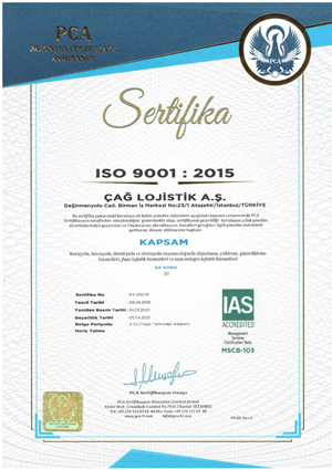 Çağ Lojistik ISO 9001 Sertifikamız